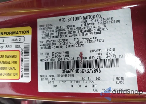 2016 Ford Fusion Se из США, поврежденный, VIN 3FA6P0HD3GR372896